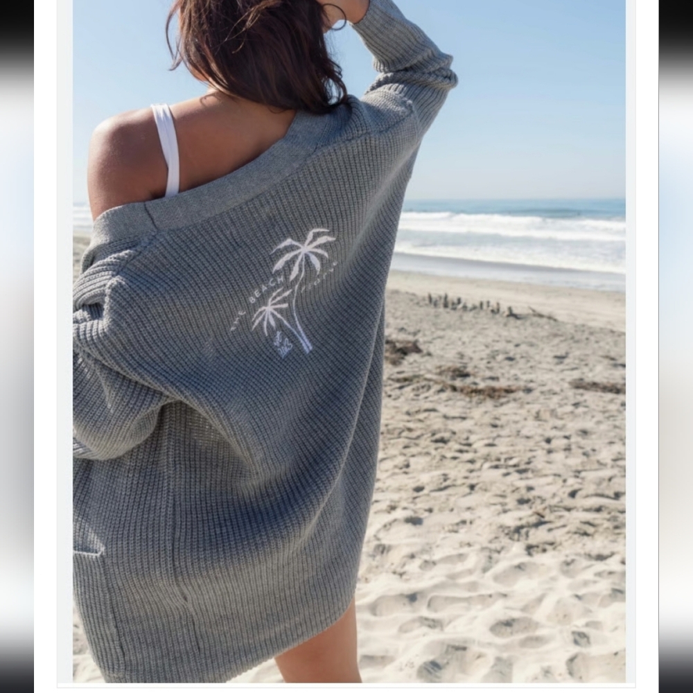 The beach people twin palms chunky knit cardigan Size M-L
